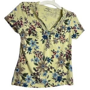 Vintage Women’s Basic Editions Floral Pattern V-Neck T Shirt Size Sm